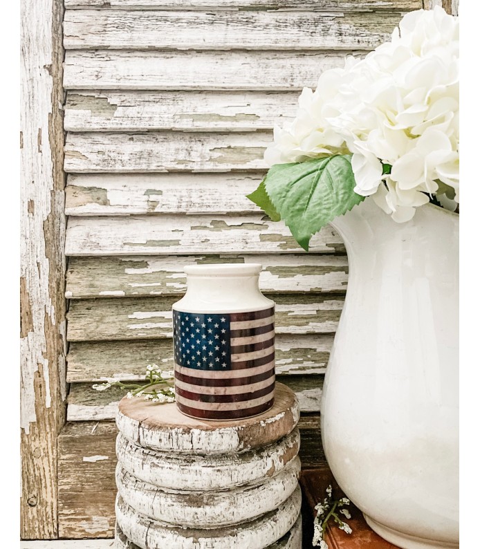 Antique/Vintage Ironstone Shapely crock w/ Flag transfer - Summer LTD 